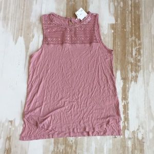 Dusty rose rayon and lace tank